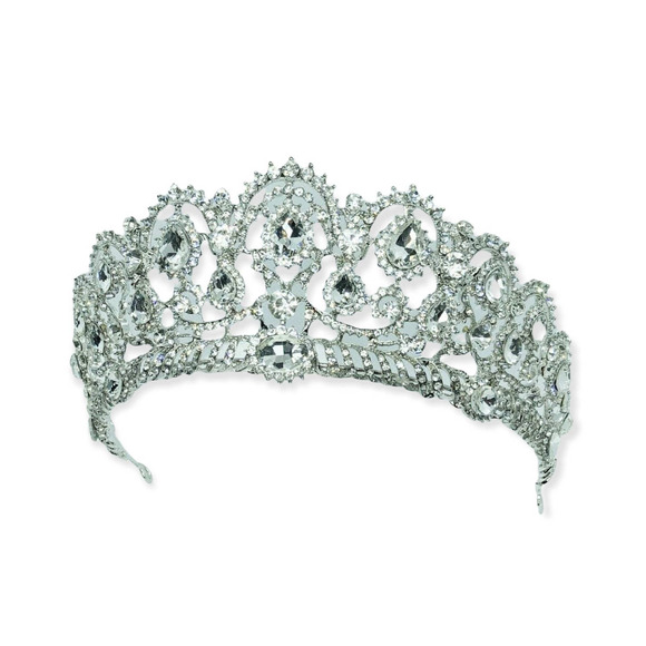 Clear Rhinestone Elegant Silver Tone Metal Tiara Crown New - Picture 1 of 4